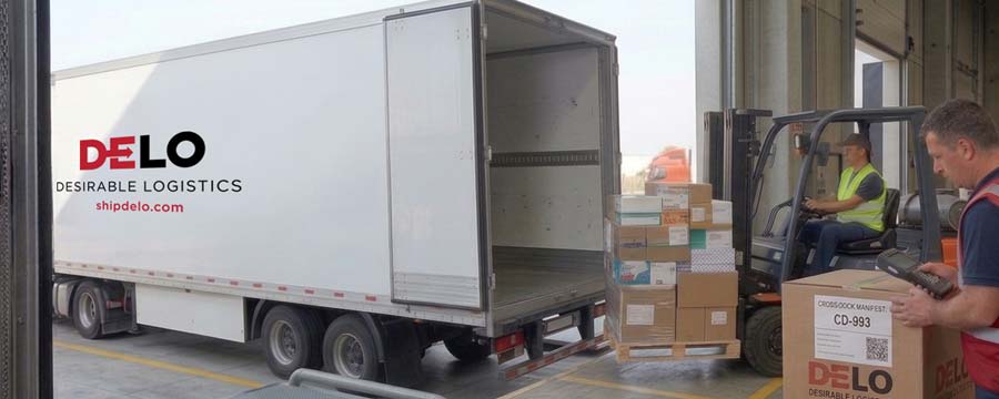Desirable Logistics Trucks backed in the dock at warehouse for emergency cross-docking